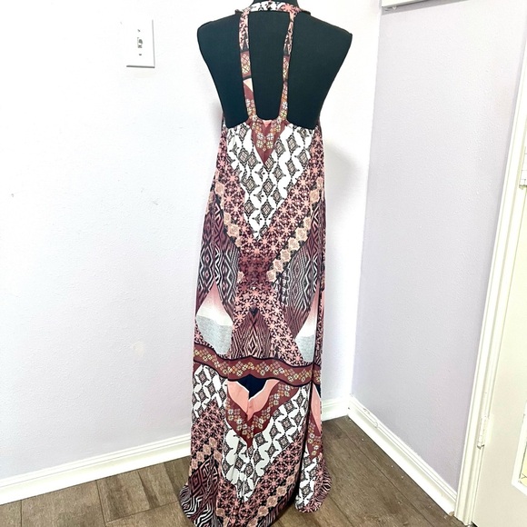 Bar III Red Orange/ brown bohemian Halter Sheath Maxi Dress large - Picture 2 of 11